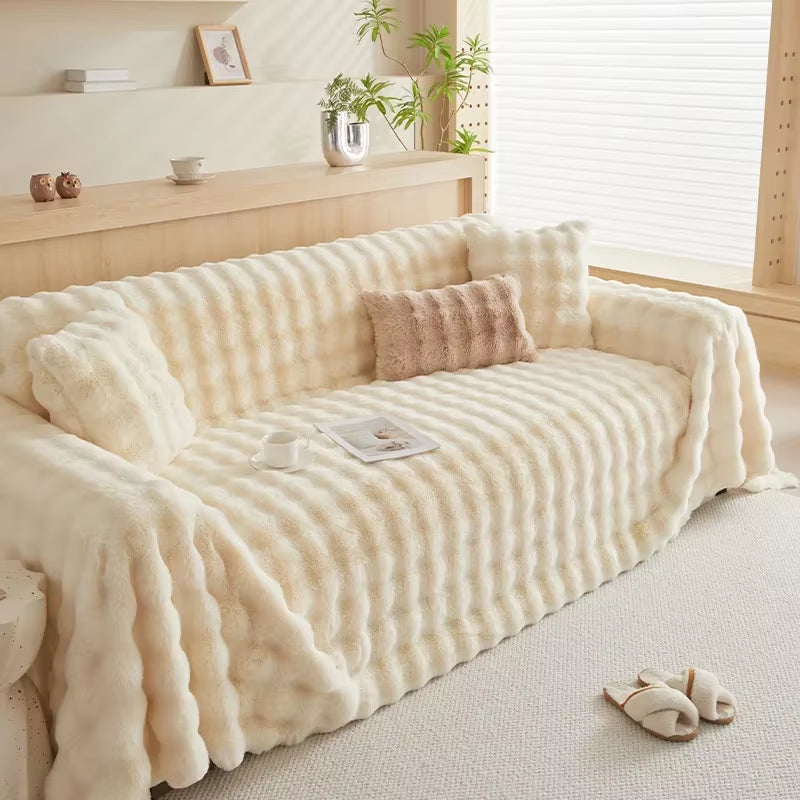 Luxury Super Soft Imitation Rabbit Plush Sofa Towel Winter Warm Thick Fluffy Couch Cover Universal All-Inclusive Sofa Slipcover