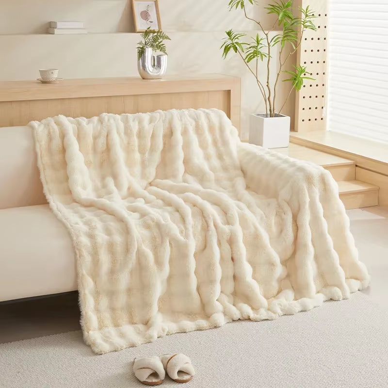 Luxury Super Soft Imitation Rabbit Plush Sofa Towel Winter Warm Thick Fluffy Couch Cover Universal All-Inclusive Sofa Slipcover