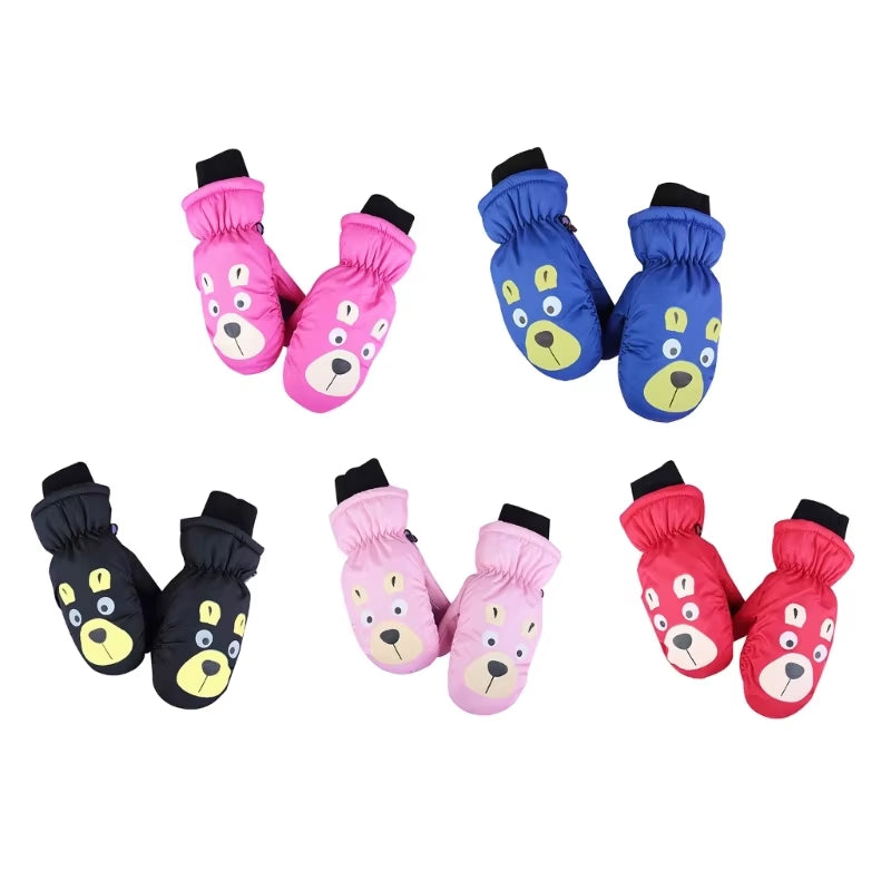 Children Bear Pattern Ski Gloves Kids Mittens Stylish & Functional Kids Gloves Keep Hands Warm & Enhances Grips Gift