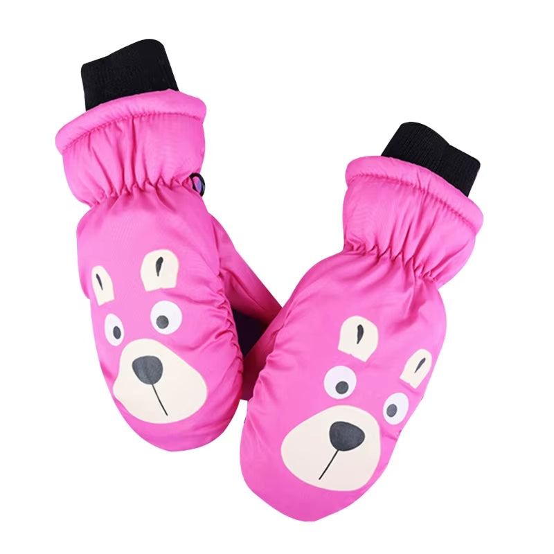 Children Bear Pattern Ski Gloves Kids Mittens Stylish & Functional Kids Gloves Keep Hands Warm & Enhances Grips Gift