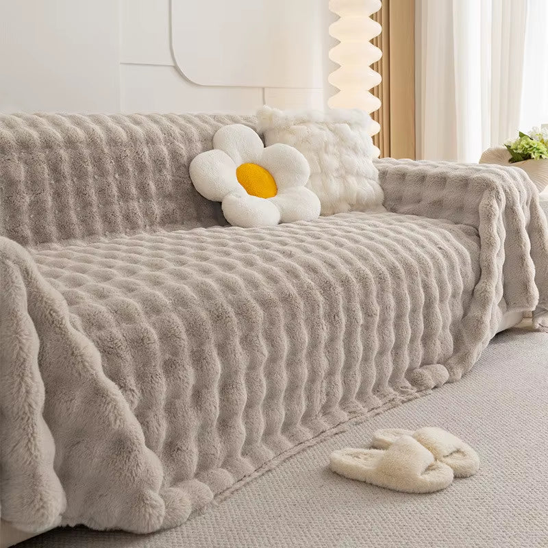 Luxury Super Soft Imitation Rabbit Plush Sofa Towel Winter Warm Thick Fluffy Couch Cover Universal All-Inclusive Sofa Slipcover