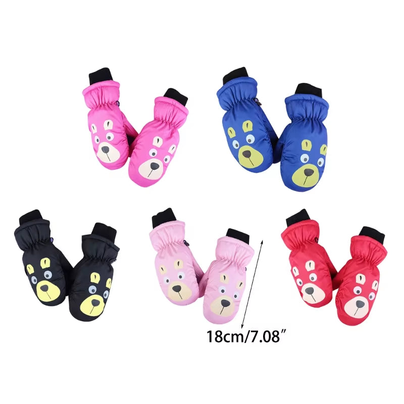 Children Bear Pattern Ski Gloves Kids Mittens Stylish & Functional Kids Gloves Keep Hands Warm & Enhances Grips Gift