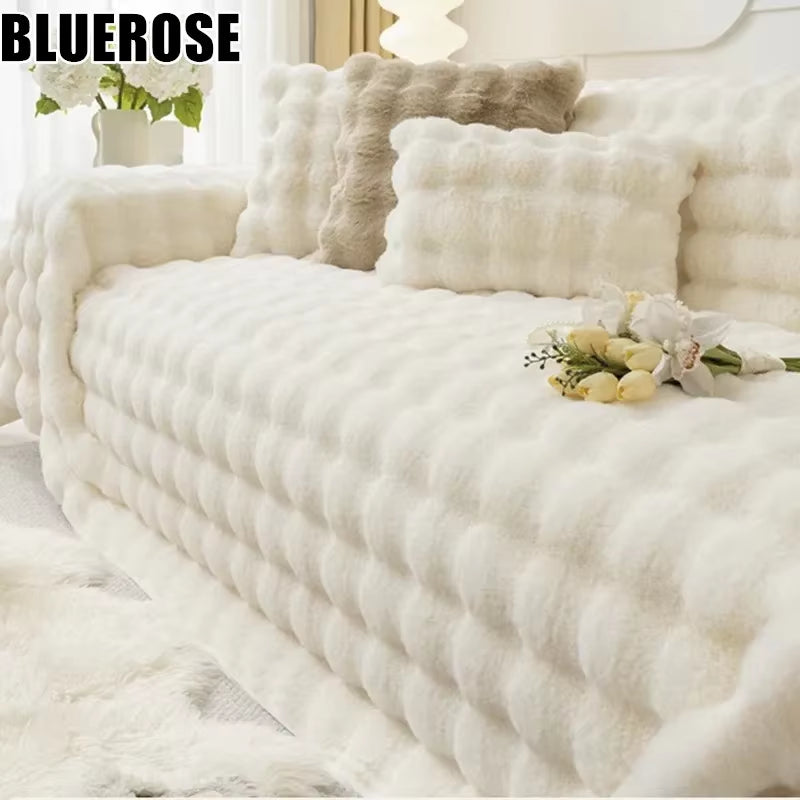 Luxury Super Soft Imitation Rabbit Plush Sofa Towel Winter Warm Thick Fluffy Couch Cover Universal All-Inclusive Sofa Slipcover