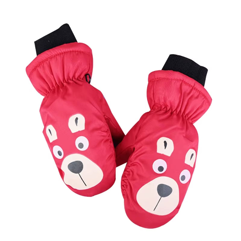 Children Bear Pattern Ski Gloves Kids Mittens Stylish & Functional Kids Gloves Keep Hands Warm & Enhances Grips Gift