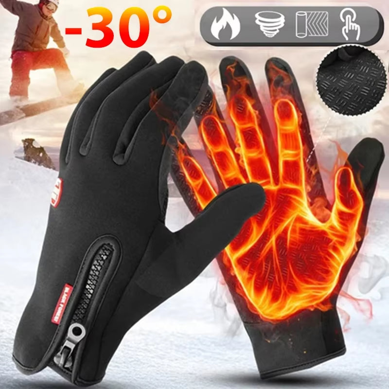 Winter Gloves for Men Waterproof Windproof Cold Gloves Snowboard Motorcycle Riding Driving Warm Touchscreen Zipper Glove